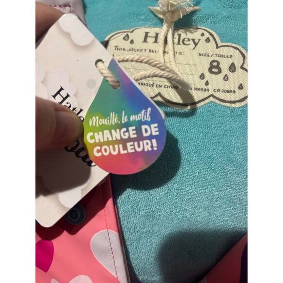 Hatley 8 pink color changing heart raincoat terry lining hooded pockets nwt - Picture 7 of 10